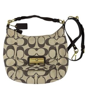 Coach Beige and Brown Signature Canvas Shoulder Bag